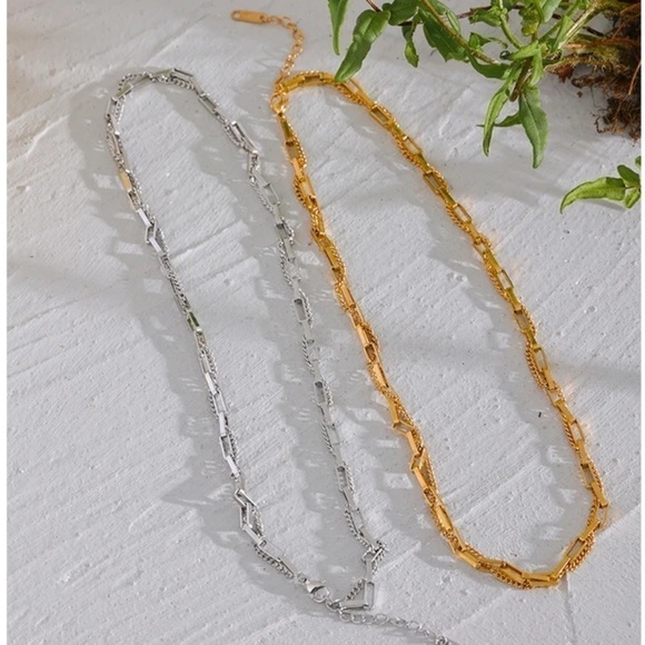 New Gold or Silver Rectangle Woven Chain Necklace - Picture 3 of 10